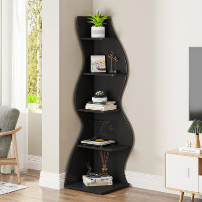 Tribesigns Corner Shelf, Modern 5-Tier Wall Corner Bookshelf, Stylish Corner Small Bookcase Storage Rack Plant Stand