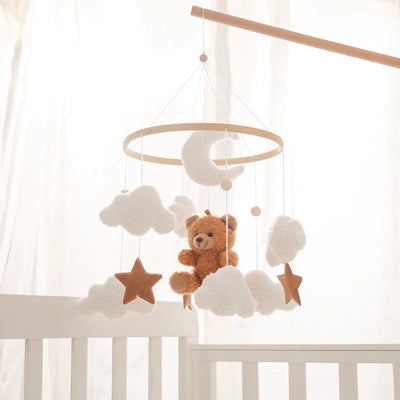 Wooden Crib Mobile Baby Bed Bell Rattle Toy Soft Felt Cartoon Bear Mobile Hanging Newborn Music Box Bed Bell Hanging Bracket Toy by Smarsty