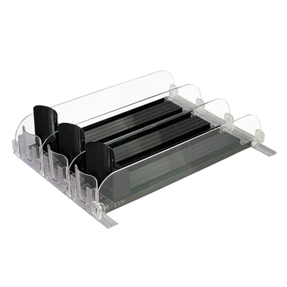 Canned Beverage Push Rack Drink Organizer Dispenser Spring Push Adjustable Width Storage Shelf E-shaped Glide for Kitchen Fridge