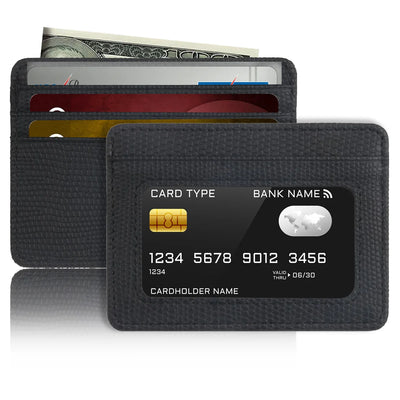 Minimalist Slim Credit Card Holder with Transparent ID Window, Small Leather Card Wallet for Women Men - Smarsty