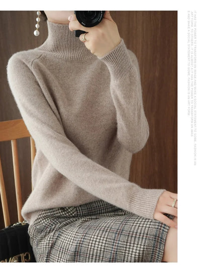Fashion Basic Autumn Winter  Merino Wool Sweater Mock Neck Cashmere Pullover  Solid Color Soft Long Sleeve Clothing Tops - Smarsty