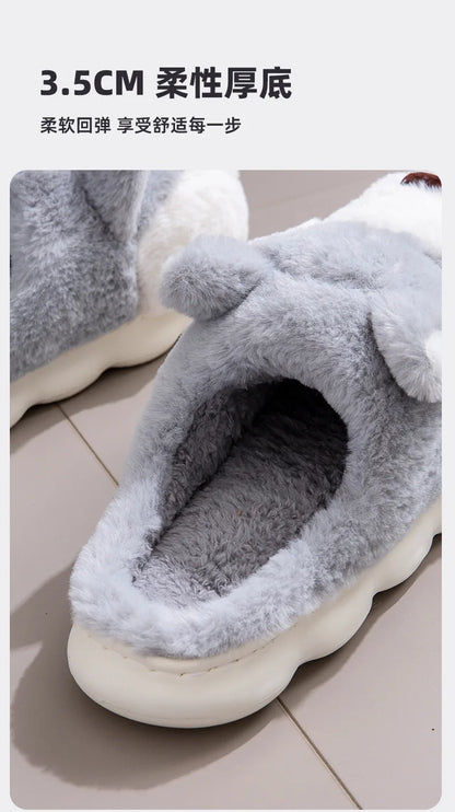 Plus Size 50 Indoor Fluffy Slippers For Women Men Winter Warm Shoes Cute Cartoon Dog Light Weight Couples Home Floor Slipper - Smarsty