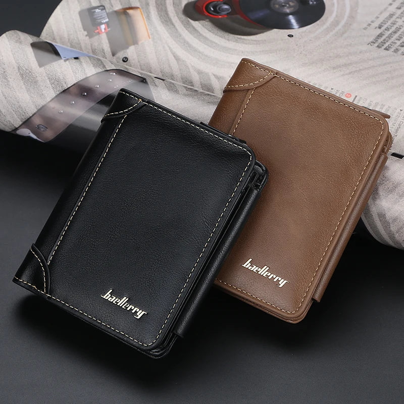 New PU Leather Men Wallets High Quality Zipper Short Desigh Card Holder Male Purse Vintage Coin Holder Men Wallets - Smarsty