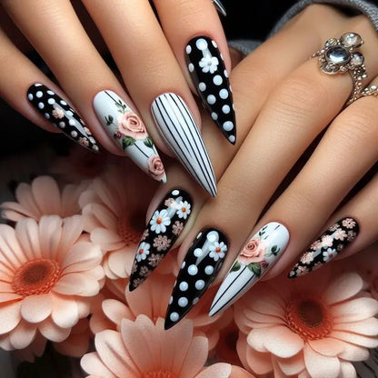 Extra Long Stiletto Black Fake Nails 24PCS Full Cover - Smarsty