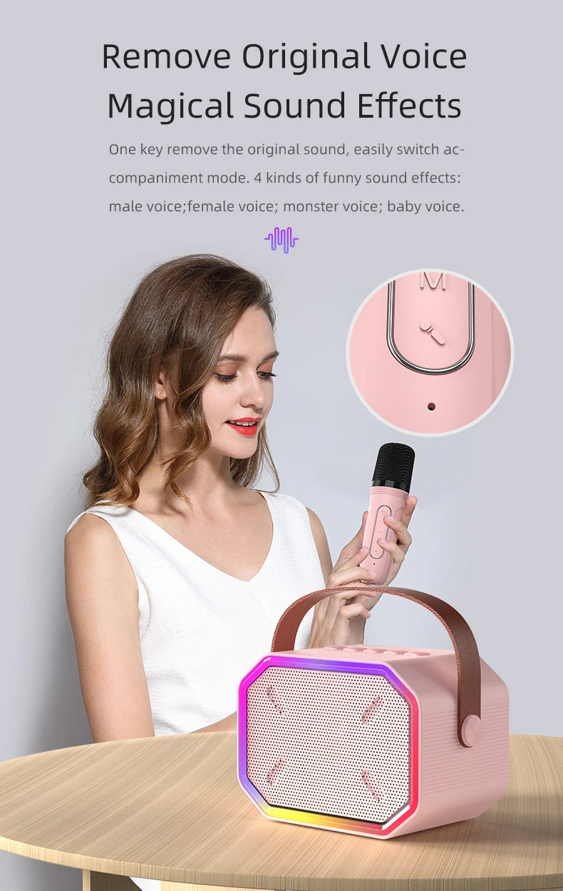 Mini Karaoke Machine for Kids Portable Karaoke Machine Bluetooth Wireless Microphones LDE Light Toys Gifts for Girls Boys - Smarsty