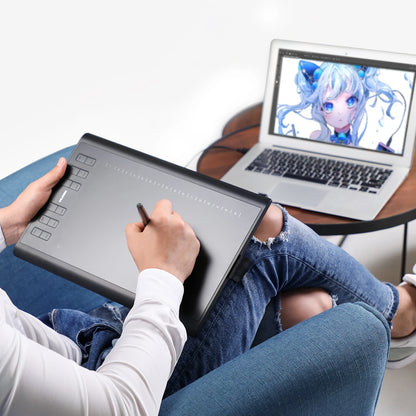 HUION Inspiroy H1060P Graphics Drawing Tablet with 8192 Pressure Sensitivity Battery-Free Stylus and 12 Customized Hot Keys, 10