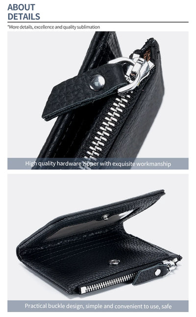 Genuine Leather Men Women Cute Short Wallet Luxury Solid Zipper Coin Purse rfid Bank Credit Card Holder Slim Small Money Bag - Smarsty