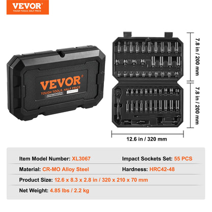 SucceBuy Drive Impact Socket Set Deep Shallow Socket Set CR-V Alloy Steel Auto Repair Easy-to-Read Size Markings Storage Case