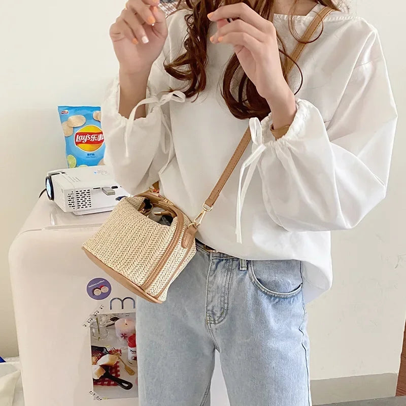 Yogodlns Summer Small Straw Handbag Crossbody Beach Bag - Smarsty