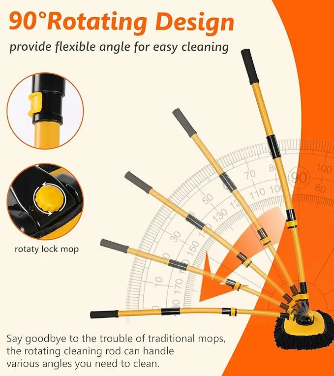 Car Cleaning Brush, Telescopic Long Handle Cleaning Mop, Auto Accessories Microfiber Adjustable Length Cleaning Brush, Yellow.