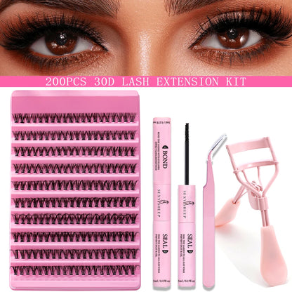 DIY Eyelash Extension Kit with 200pcs D Curl Clusters - Smarsty