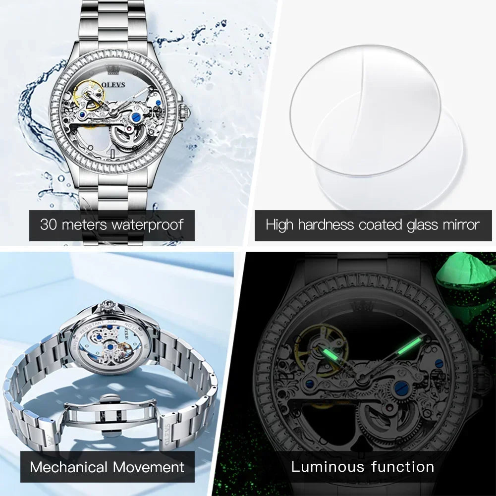OLEVS Luxury Women's Automatic Mechanical Watch with Diamonds - Smarsty