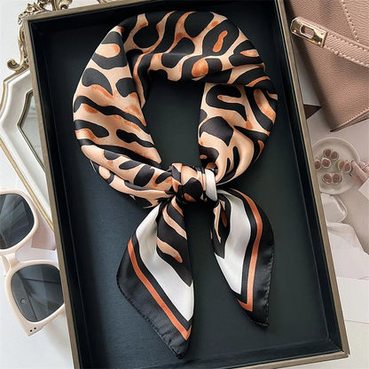 Luxury Leopard Print Silk Scarf for Women Spring Summer - Smarsty