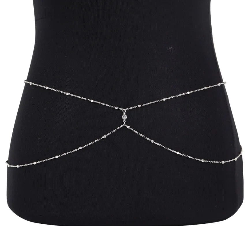 Clear Rhinestone Beaded Belly Chain Body Jewelry - Smarsty