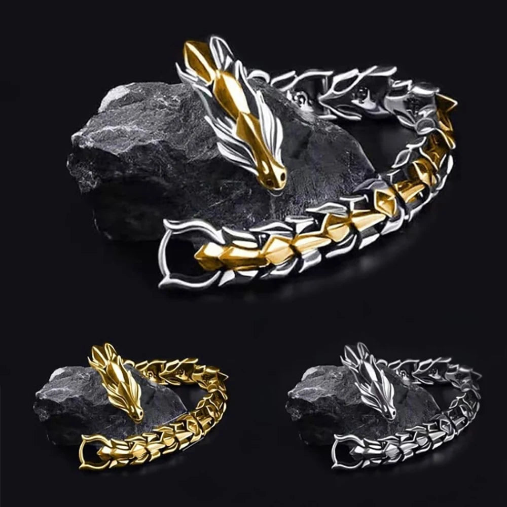 Mens Viking Dragon Bracelet Vintage Punk Bangle - Smarsty