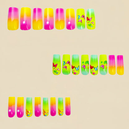 24 Piece Set Medium Long Press On Nails with Peach Flower Design - Smarsty