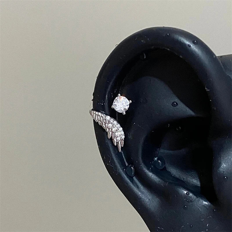 Stainless Steel Ear Cuff With Rhinestone Wing Sparkle - Smarsty
