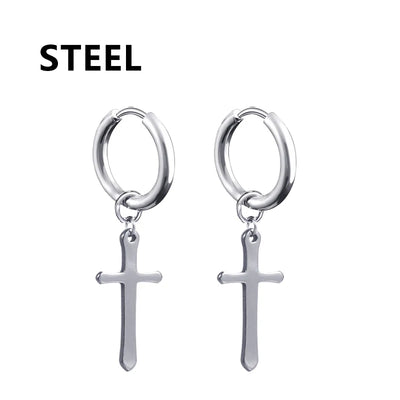 Stainless Steel Cross Dangle Earrings for Men and Women - Smarsty