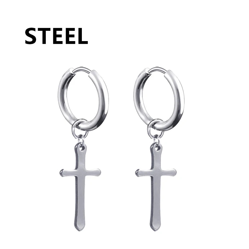 Stainless Steel Cross Dangle Earrings for Men and Women - Smarsty