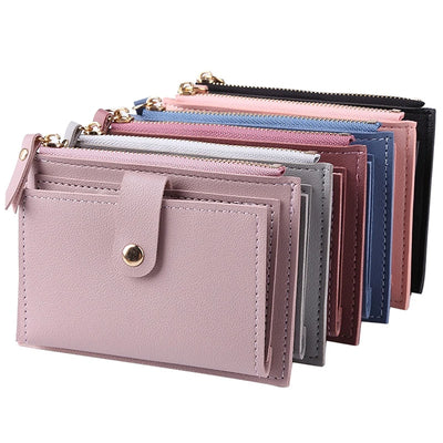 Women Wallets PU Leather Female Purse Mini Hasp Solid Multi-Cards Holder Coin Short Wallets Slim Small Wallet Zipper Hasp - Smarsty