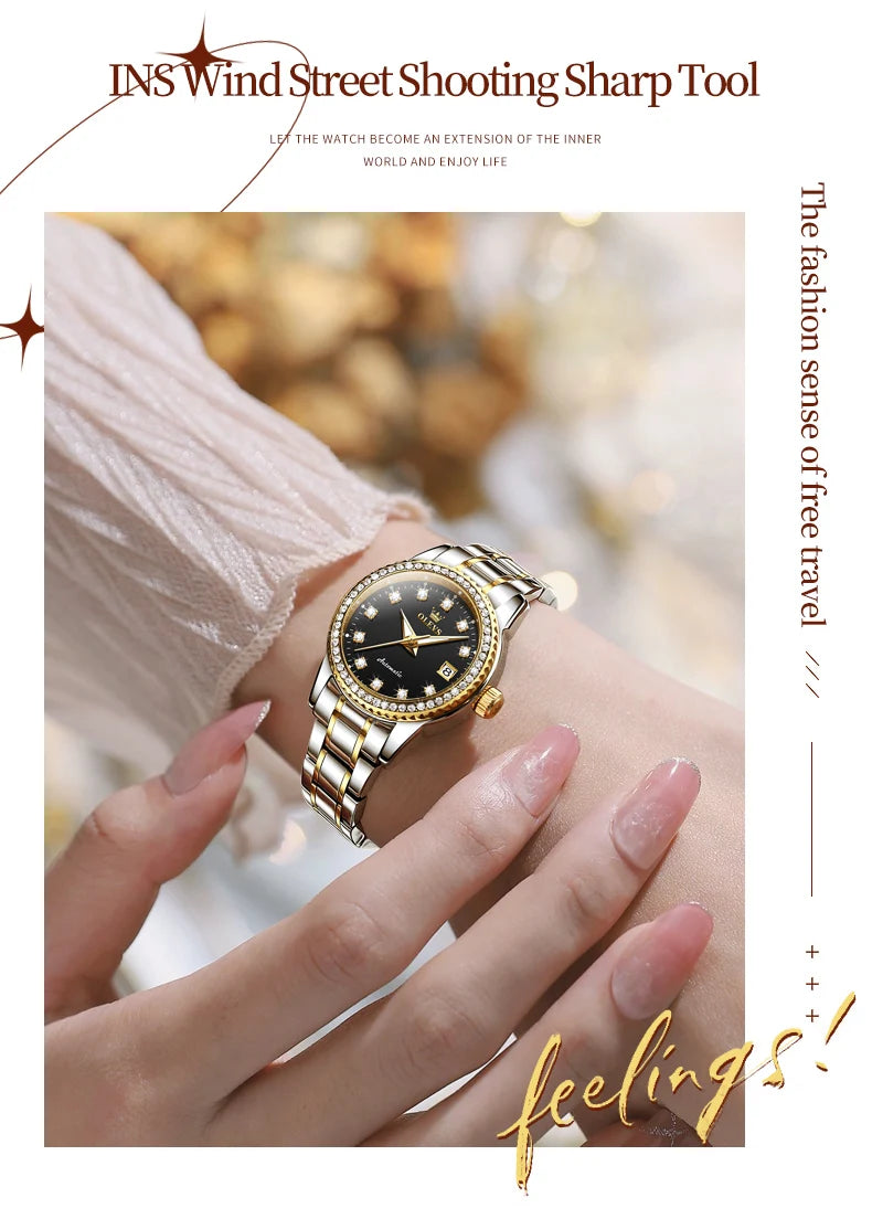 OLEVS Women's Automatic Waterproof Luxury Watch with Luminous Dial - Smarsty