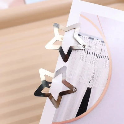 Y2K Silver Star Hair Clips for Girls Stylish Metal Barrettes - Smarsty
