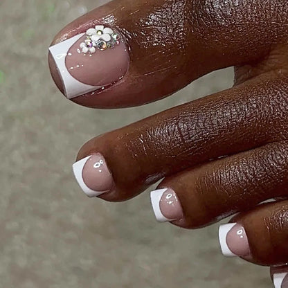 French False Toenails with Heart Rhinestone Design - Smarsty