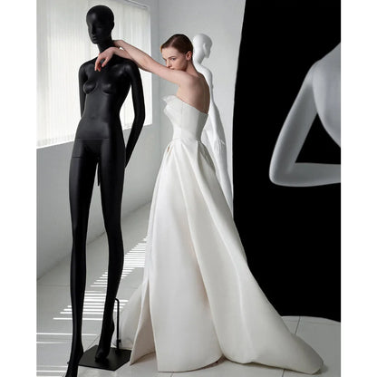 French Luxury White Satin Trailing Wedding Dresses for Bride 2025 Women Elegant Sexy Strapless Long Prom Party Dress vestidos