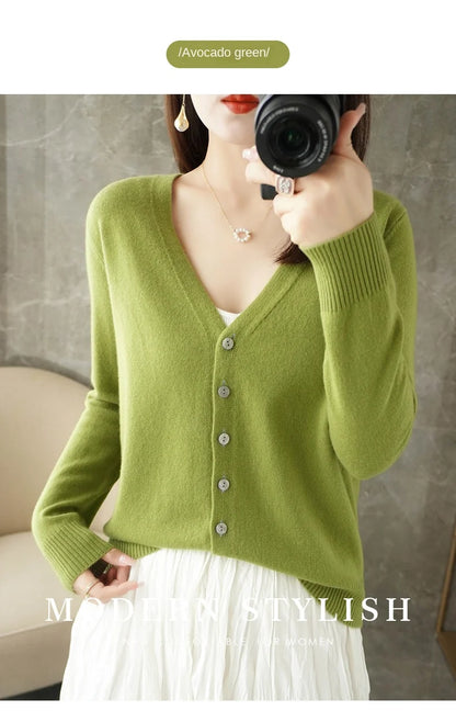 2024 New V-Neck Temperament Small Fragrant Wind Women Loose Sweater Sweater All Sweater Coat Special Offer Cardigan ZHI D035