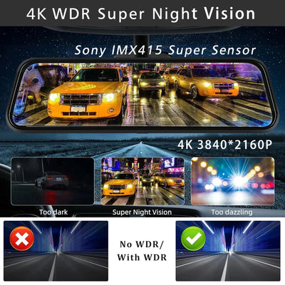 4K Dash Cam With Rearview Mirror Display and GPS WiFi - Smarsty