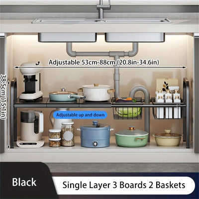 1 Set Multi-Use Kitchen Under Bathroom Sink Organizers - Expandable Cabinet Shelf Organizer Storage Rack by Smarsty