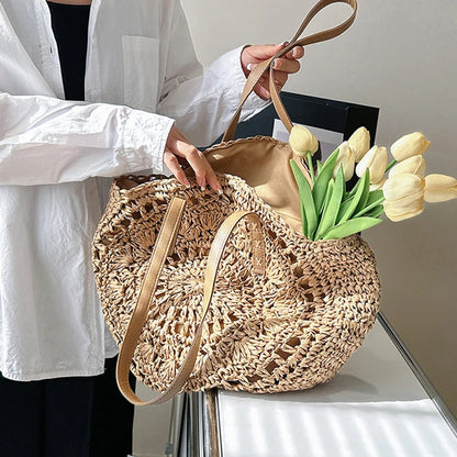 Round Straw Beach Tote for Women Large Capacity Bag - Smarsty