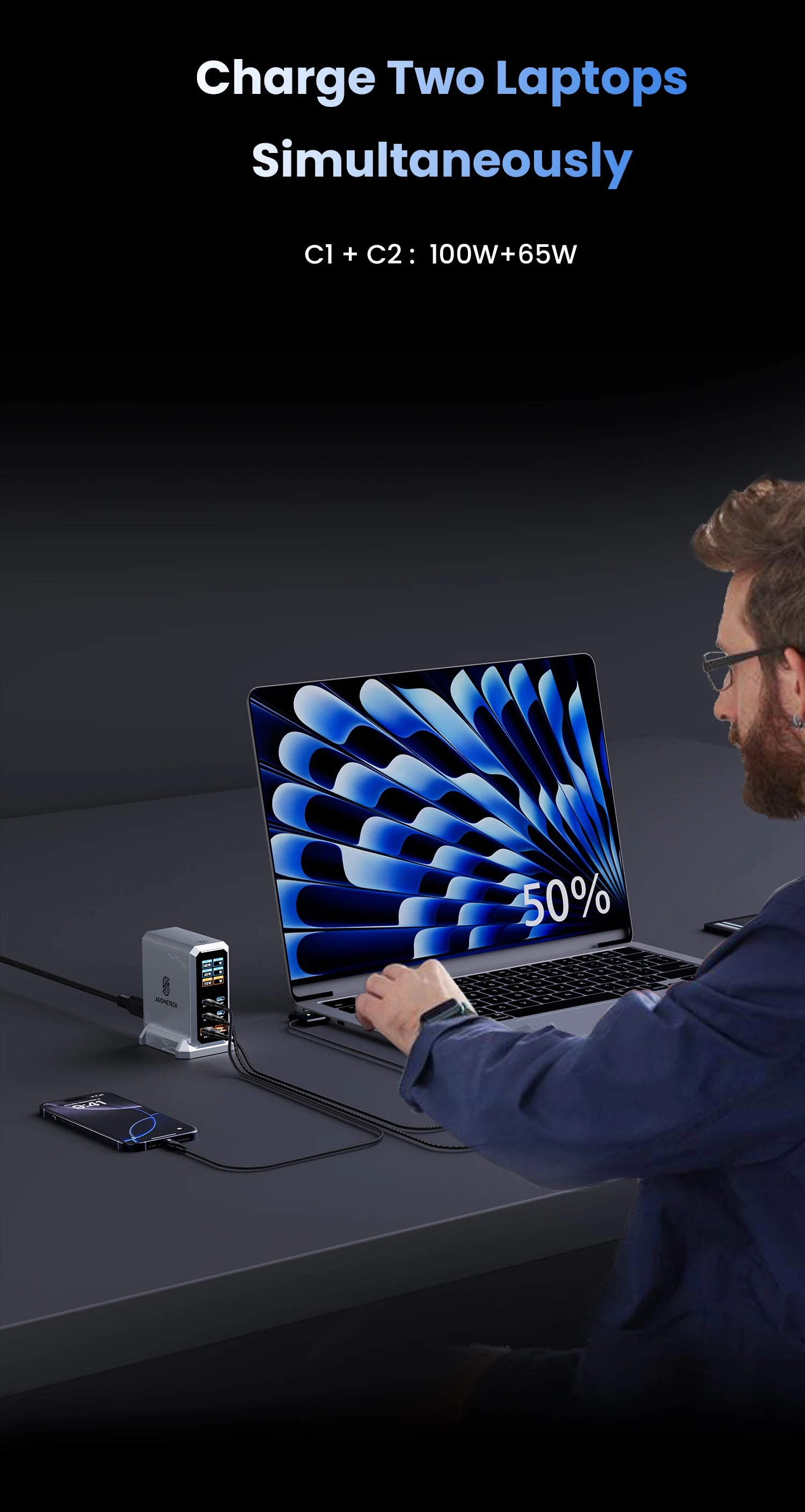 GaN Charger PD 3.1 Six Port Desktop Fast Charging Station - Smarsty