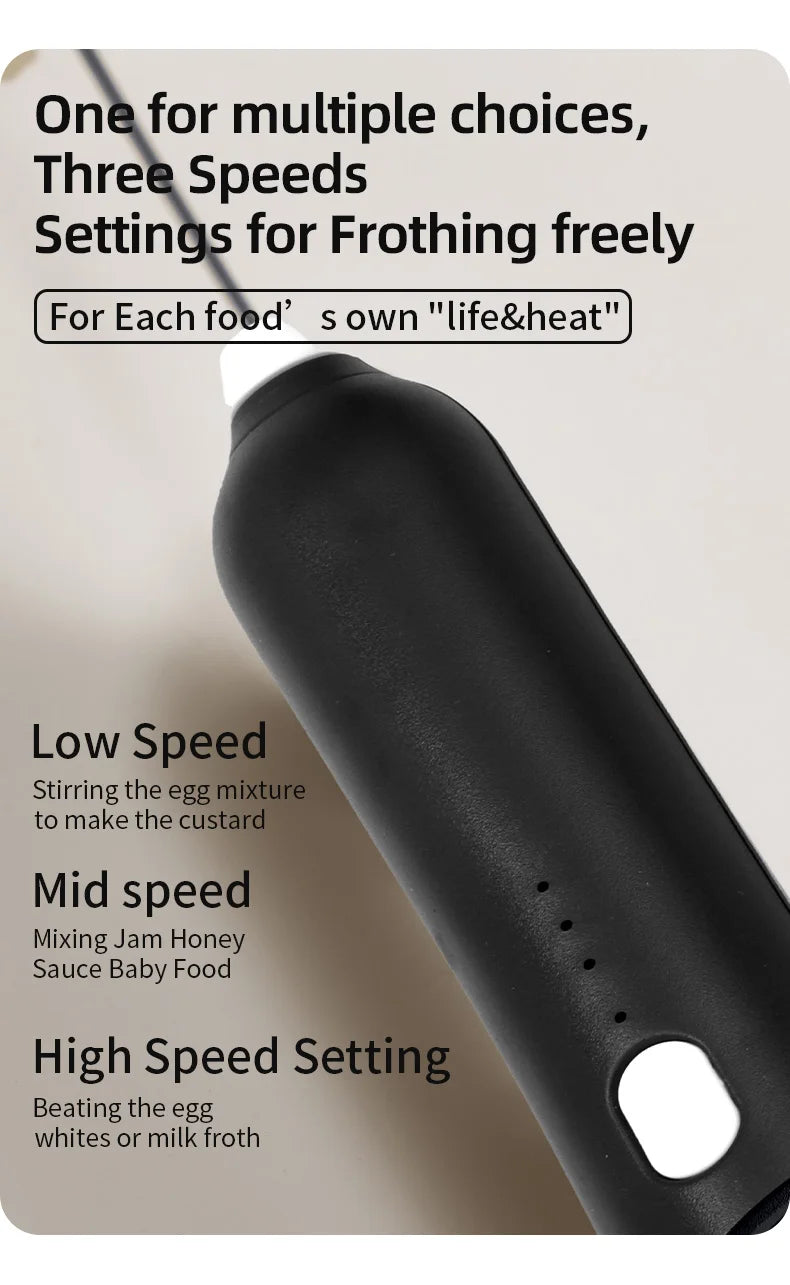 HOT  Electric Milk Frother + Egg Beater Wireless Type-C Charging 3 Speeds Mini Handheld Foam Maker Coffee Whisk Cooking Tools - Smarsty