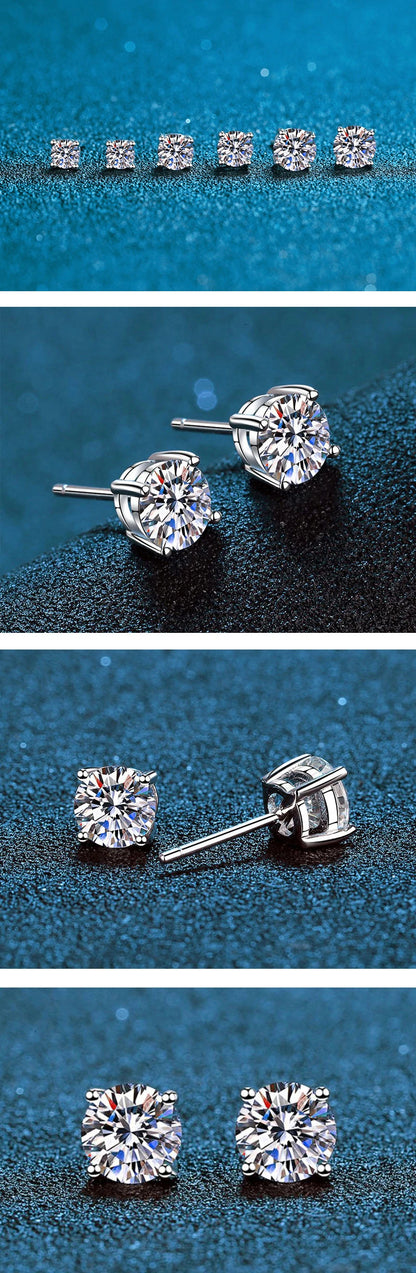 Sterling Silver Moissanite Stud Earrings Certified D - Smarsty