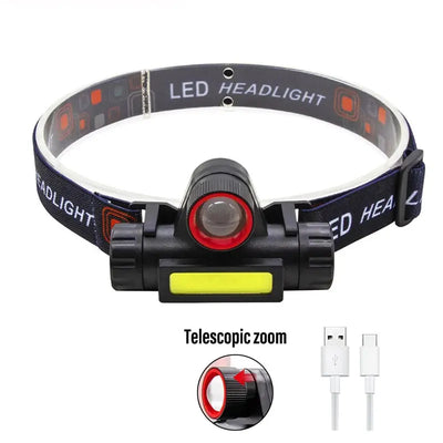 COB LED Headlamp Torch Rechargeable Headwear Flashlight Outdoor Waterproof Camping Fishing Mining Lantern Headlight With Magnet by Smarsty