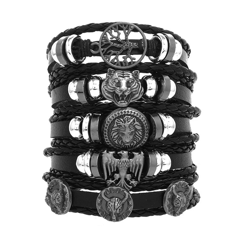 Viking Leather Bracelet For Men Adjustable Skull Design - Smarsty