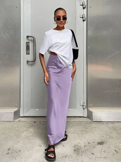 Elegant Satin Black Trumpet Skirts Fashion Slim High Waist Skirts Women Female Solid Office Long Skirt Spring Summer - Smarsty