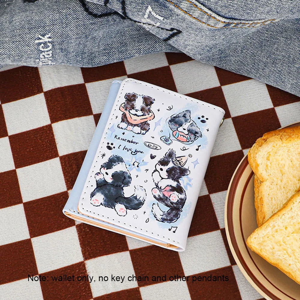 PU Leather Cute Women Wallet Coin Purse Simple 3 Folds Multi-card Slots Card Holder Cute Cat Dog Short Wallets for Girls - Smarsty