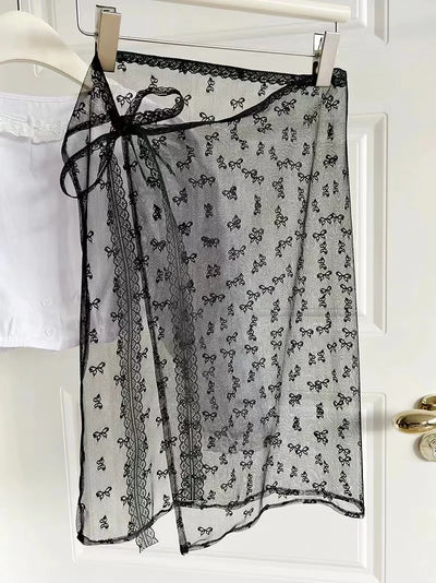Korean Fashion Lace Skirt With Irregular Hemline - Smarsty