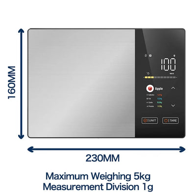 Smart Kitchen Scale Stainless Steel Food Calorie Protein Fat Carbs Nutritional Calculator 11LB/5kg Weight for Healthy Cooking by Smarsty