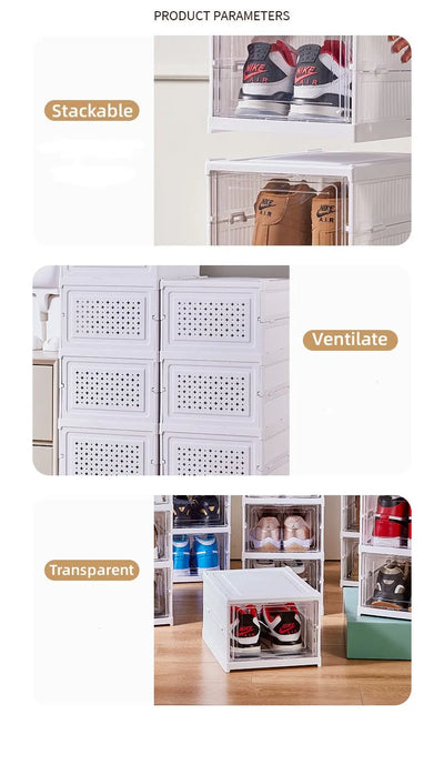 1x/2x Clear Shoes Cabinet Foldable Sneaker Shoes Storage Organizers Dustproof Thickening shoes Boxes High-top Shoe Rack Shelf