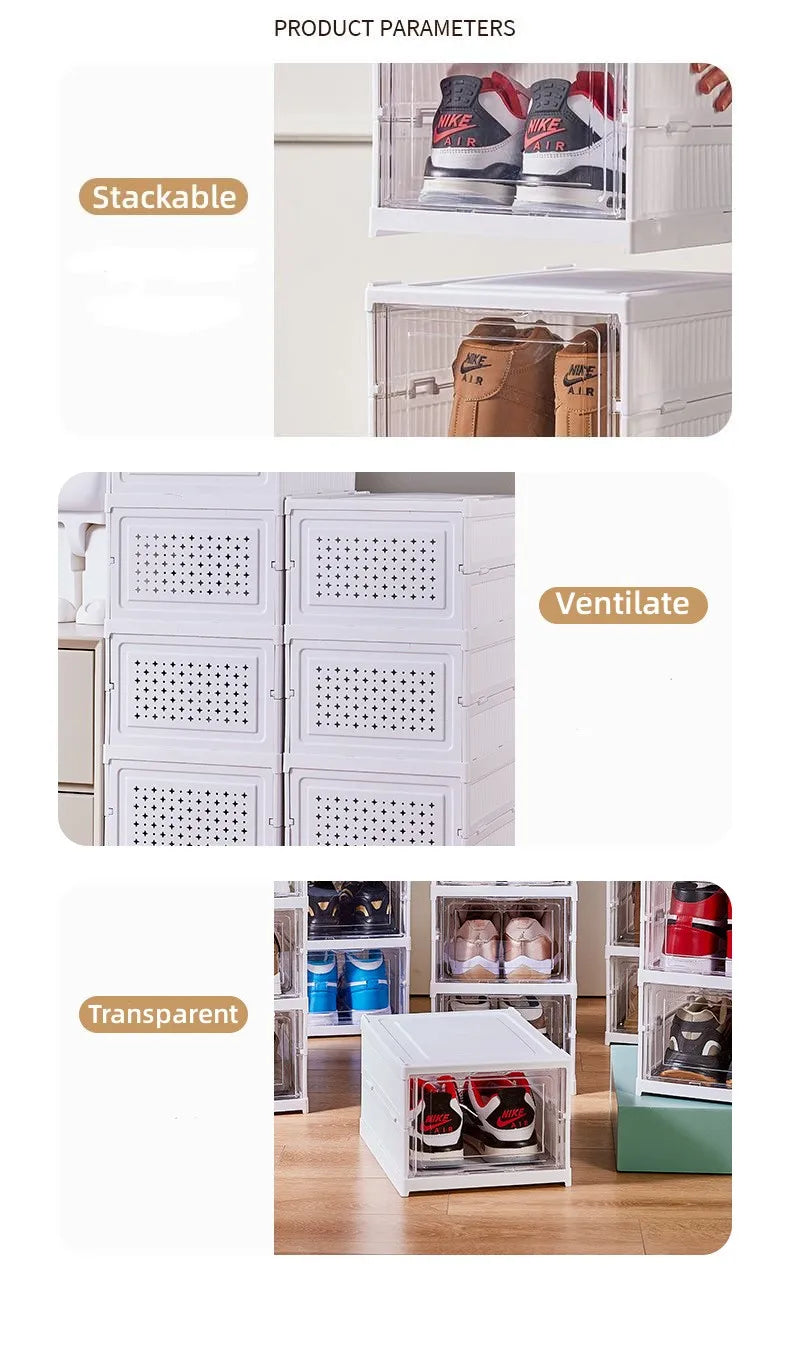 1x/2x Clear Shoes Cabinet Foldable Sneaker Shoes Storage Organizers Dustproof Thickening shoes Boxes High-top Shoe Rack Shelf