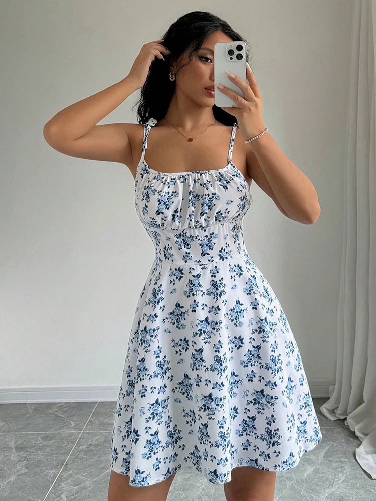 Women's Summer Floral Spaghetti Strap Beach Short Dress,Womens Dresses,Woman Clothing,Woman Clothes,Sundress,New In Dress 2025 - Smarsty