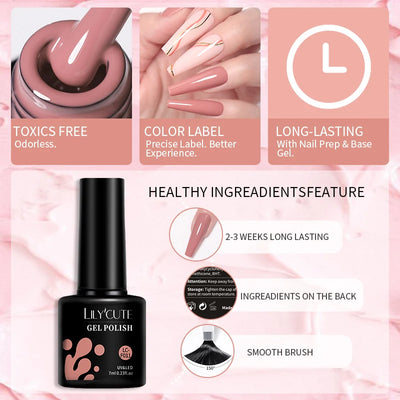 LILYCUTE 6Pcs Gel Nail Polish Kit Bright Pink - Smarsty