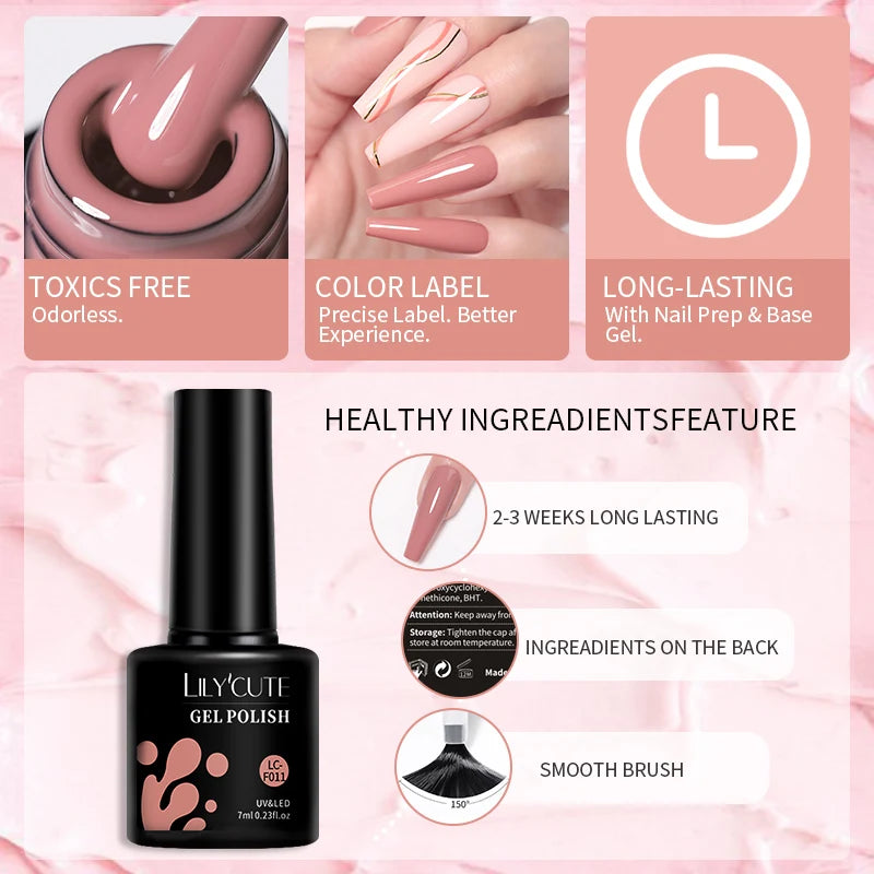 LILYCUTE 6Pcs Gel Nail Polish Kit Bright Pink - Smarsty