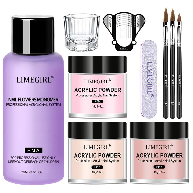 Acrylic Nail Kit for Beginners 3Color Acrylic Powder and 75ML Liquid Set Professional Nail Acrylic Set with Brushes for Home DIY