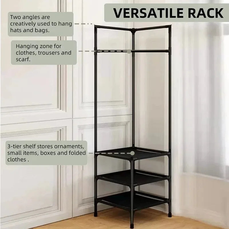 Corner Coat Hat Rack Multifunction Multi-Layer Floor Standing Corner Hanger Detachable Removable Metal Clothing Storage Shelf