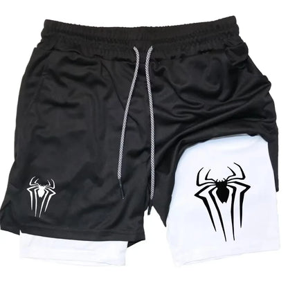 Y2K Performance Shorts Men Spider Printed GYM Casual Sports Compression Shorts Workout Running Mesh 2 In 1 Sport Short Pants - Smarsty