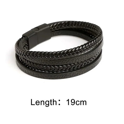 Men's Leather Braided Bracelets Stainless Steel Durable - Smarsty